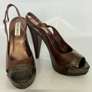 Steve Madden Rappido Brown Leather Slingback Heels – Peep Toe